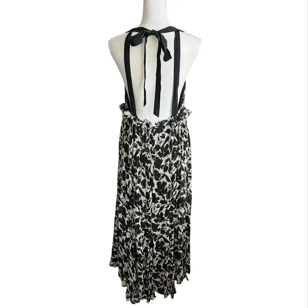J.Crew collection chiffon ruffle trim maxi dress black & cream floral flowy 14